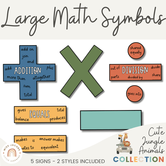 Large Math Symbols - Cute Jungle Animals Theme