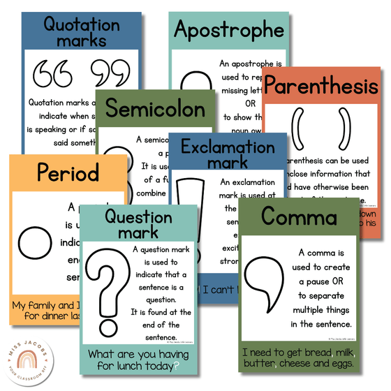 Cute Jungle Animals Punctuation Posters - Miss Jacobs Little Learners