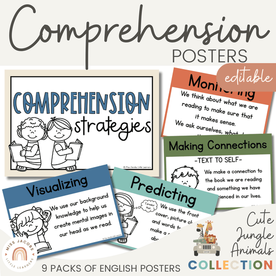 Cute Jungle Animals Reading Comprehension Strategies Posters - Miss Jacobs Little Learners