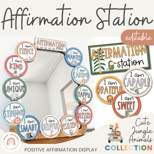 Affirmation Station - Cute Jungle Animals Decor