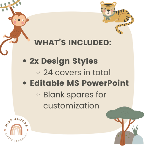 Cute Jungle Animals Safari Binder Covers and Spines - Miss Jacobs Little Learners