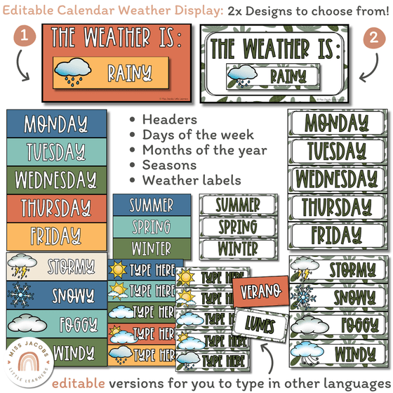 Cute Jungle Animals Safari Classroom Calendar & Weather Pocket Chart Display - Miss Jacobs Little Learners