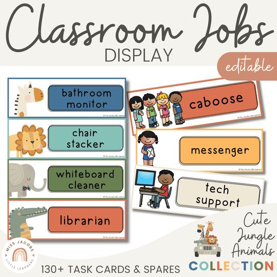 Classroom Job Chart - Cute Jungle Animals Decor