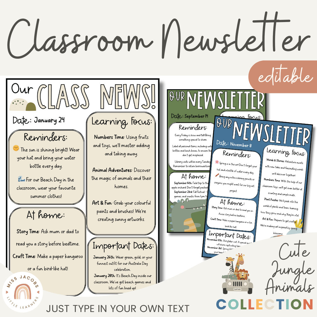 classroom-newsletter-templates-cute-jungle-animals