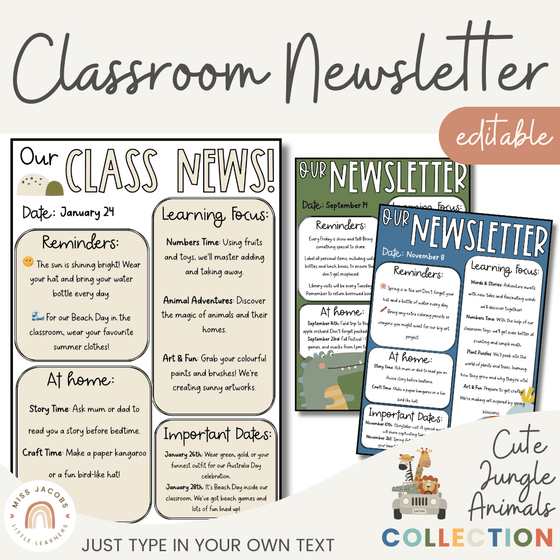 Cute Jungle Animals Safari Classroom Newsletter Templates - Miss Jacobs Little Learners