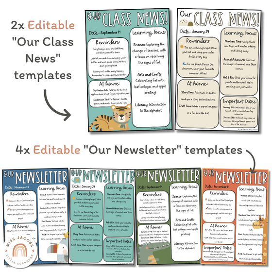 Cute Jungle Animals Safari Classroom Newsletter Templates - Miss Jacobs Little Learners