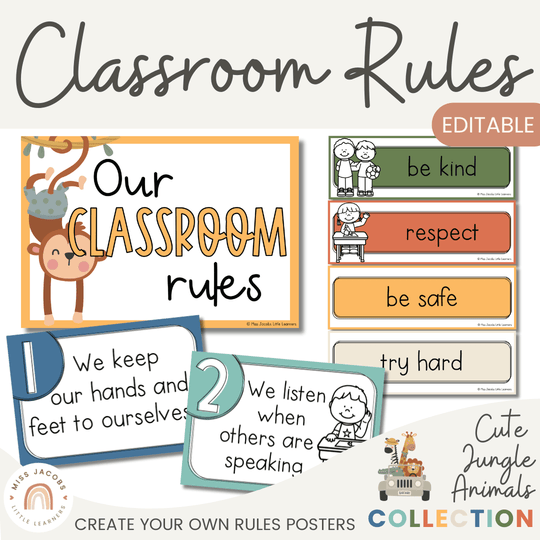 Classroom Rules and Expectations Posters - Cute Jungle Animals Decor