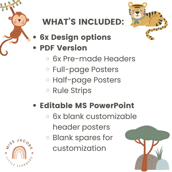 Cute Jungle Animals Safari Classroom Rules Posters - Miss Jacobs Little Learners