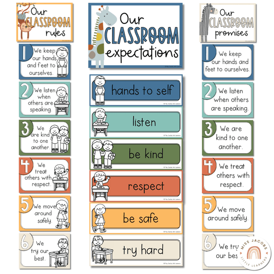 Cute Jungle Animals Safari Classroom Rules Posters - Miss Jacobs Little Learners