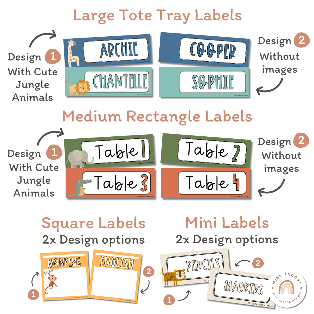 Classroom Supply Labels & Name Tags | Cute Jungle Animals