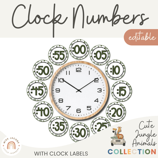Clock Labels - Cute Jungle Animals Decor