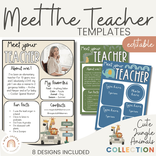 Meet the Teacher Templates - Cute Jungle Animals Decor