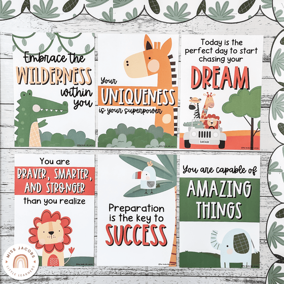 Cute Jungle Animals Safari Motivational Classroom Posters - Miss Jacobs Little Learners