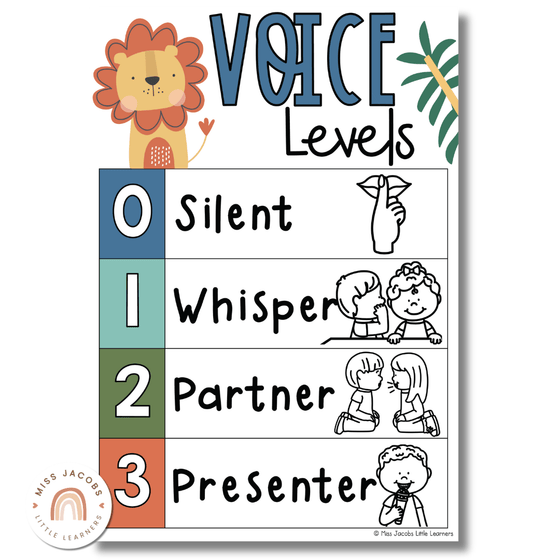 Cute Jungle Animals Safari Voice Levels Display - Miss Jacobs Little Learners