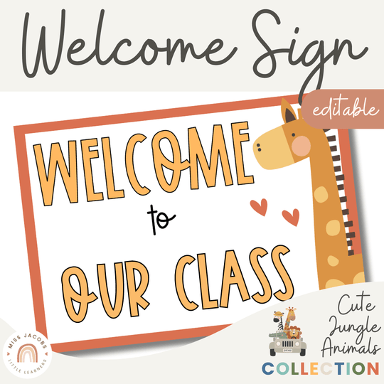 Welcome Sign - Cute Jungle Animals Decor