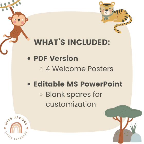 Cute Jungle Animals Safari Welcome Posters - Miss Jacobs Little Learners