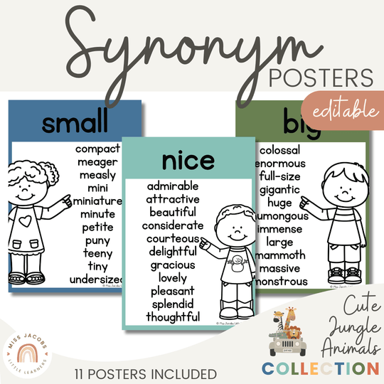 Synonym Posters - Cute Jungle Animals Theme