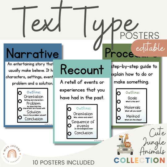 Text Type Posters - Cute Jungle Animals Theme