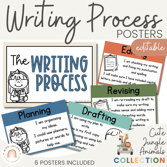 Writing Process Posters - Cute Jungle Animals Theme