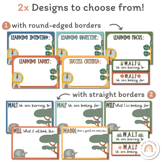 Cute Jungle Safari Animals Learning Intentions & Success Criteria Posters - Miss Jacobs Little Learners