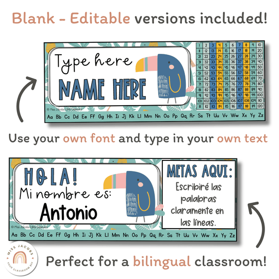 Cute Jungle Safari Animals Student Name Tags & Goals Desk Plates - Miss Jacobs Little Learners