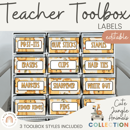 Teacher Toolbox Labels - Cute Jungle Animals Decor