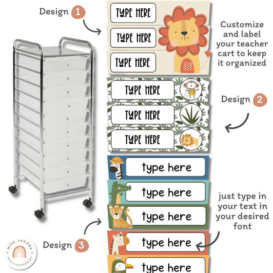 Cute Jungle Safari Animals Teacher Trolley Labels - Miss Jacobs Little Learners