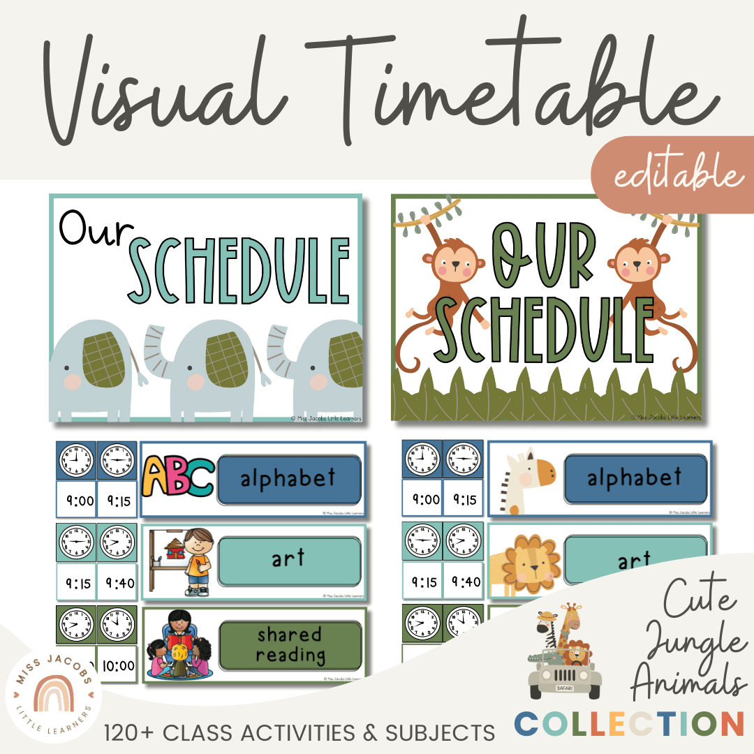 Pitural Timetable Visual Timetable and Daily Schedule | Cute Jungle Animals