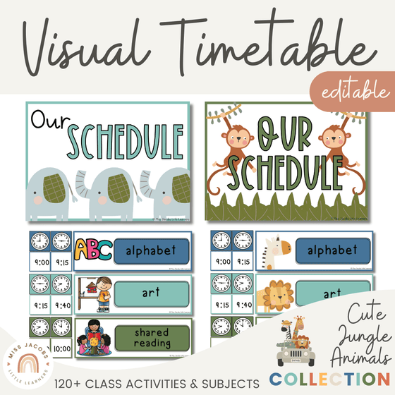 Cute Jungle Safari Animals Visual Timetable and Daily Schedule - Miss Jacobs Little Learners