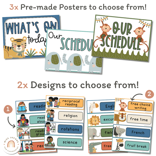 Visual Timetable Daily Schedule - Cute Jungle Animals Decor