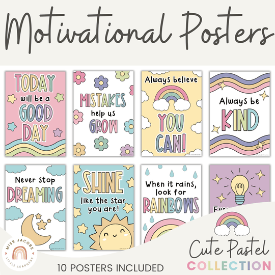 Motivational Classroom Posters - Cute Pastel Decor