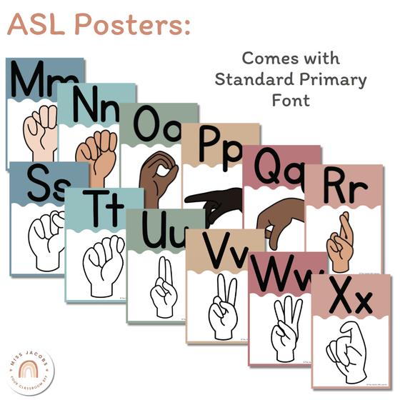 Cute Sea Life Alphabet Posters Bundle with ASL & Auslan Alphabet - Miss Jacobs Little Learners