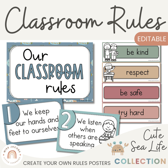 Cute Sea Life Classroom Rules Posters - Miss Jacobs Little Learners