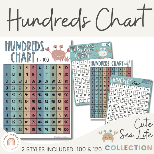 Hundreds Chart - Cute Sea Life Classroom Decor