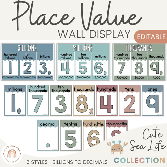 Cute Sea Life Place Value Posters Bulletin Board Display - Miss Jacobs Little Learners