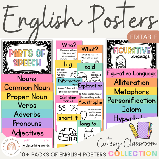 Cutesy Classroom English Posters Bundle - Miss Jacobs Little Learners