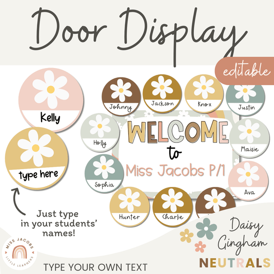 Daisy Door Display or Bulletin Board | Daisy Gingham Classroom Decor - Miss Jacobs Little Learners