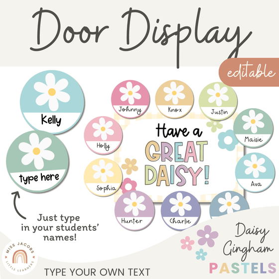 Daisy Door Display or Bulletin Board | Daisy Gingham Classroom Decor | Editable - Miss Jacobs Little Learners