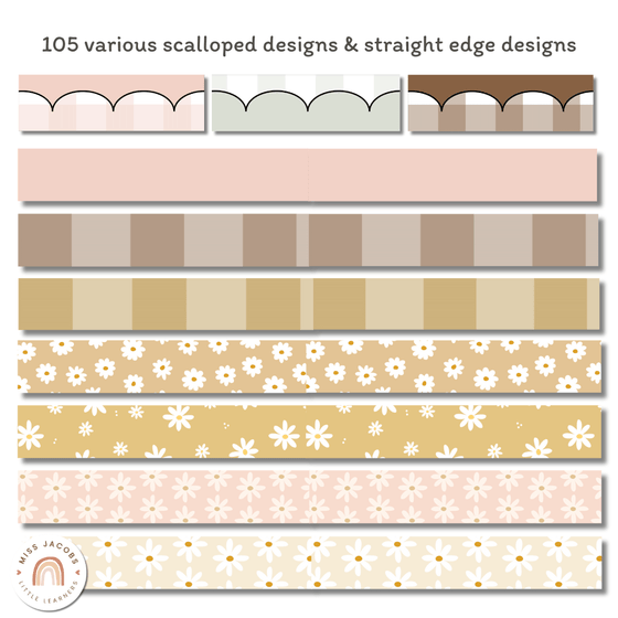 Daisy Gingham Neutrals Bulletin Board Borders - Miss Jacobs Little Learners