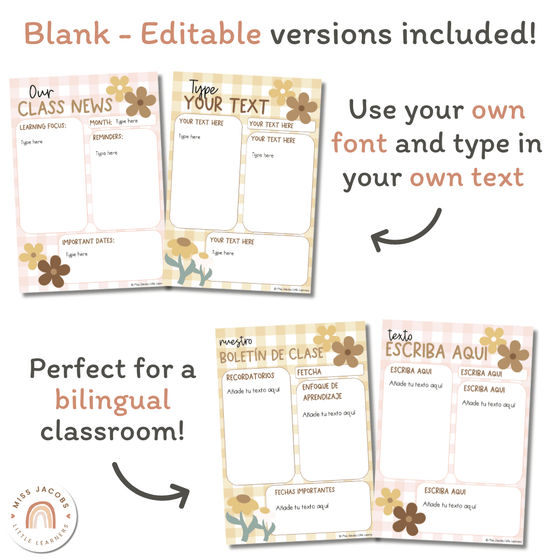 Daisy Gingham Neutrals Classroom Newsletter Templates - Miss Jacobs Little Learners