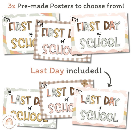 Daisy Gingham Neutrals First Day of School Signs - Miss Jacobs Little Learners