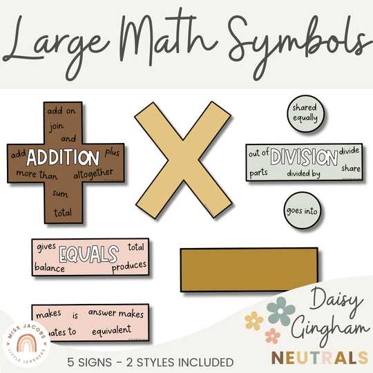 Large Math Symbols - Daisy Gingham Neutrals Decor