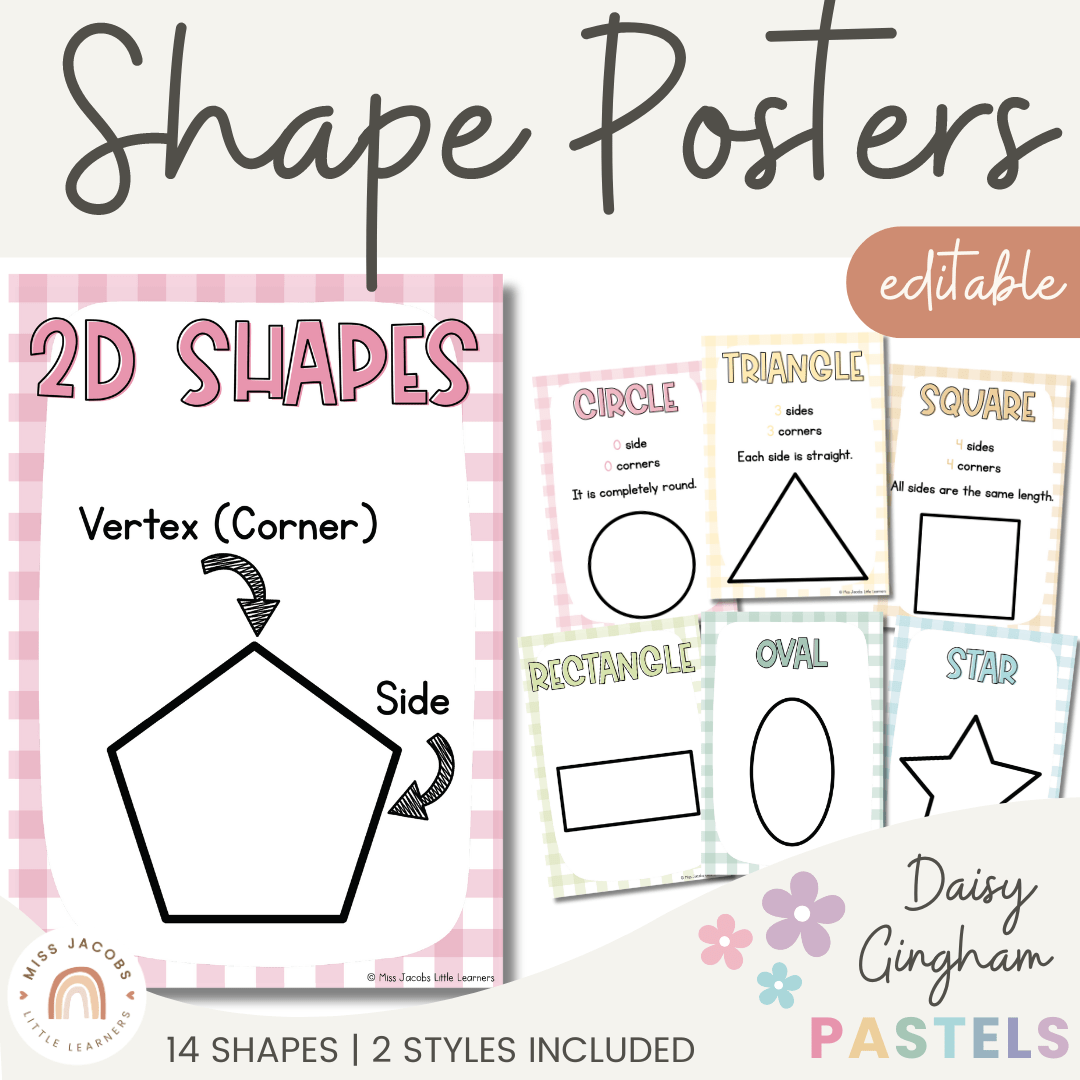 Daisy Gingham Pastels 2D Shape Posters - Miss Jacobs Little Learners