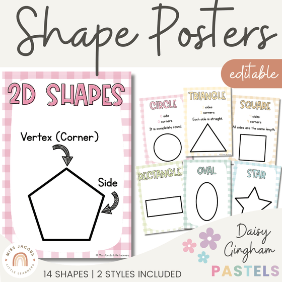 Daisy Gingham Pastels 2D Shape Posters - Miss Jacobs Little Learners