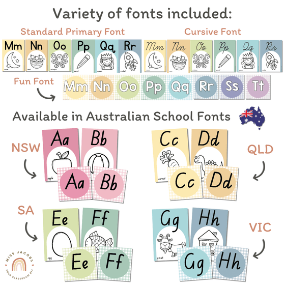 Daisy Gingham Pastels Alphabet Posters Bundle - Miss Jacobs Little Learners