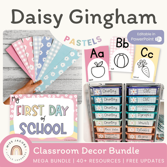 Daisy Gingham Pastels Classroom Decor Bundle