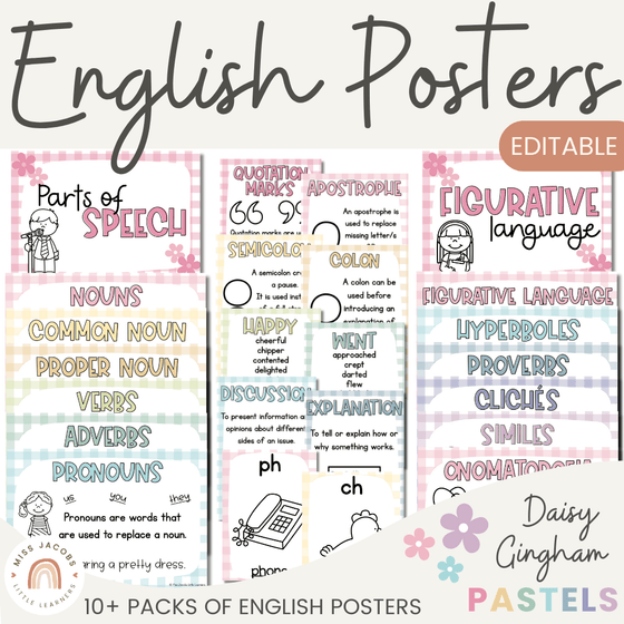 Daisy Gingham Pastels English Posters Bundle - Miss Jacobs Little Learners