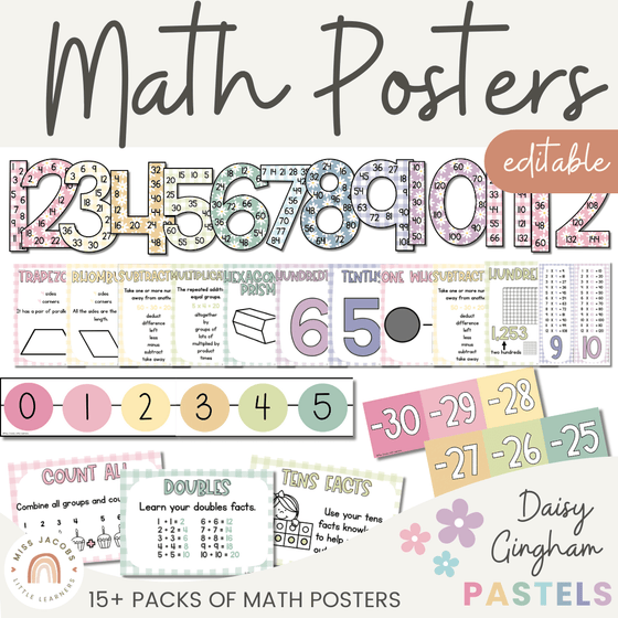 Daisy Gingham Pastels Math Posters Bundle - Miss Jacobs Little Learners