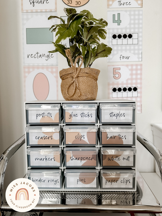 Classroom Supply Labels & Student Name Tags Bundle | Daisy Gingham Neutral Classroom Decor | Editable - Miss Jacobs Little Learners