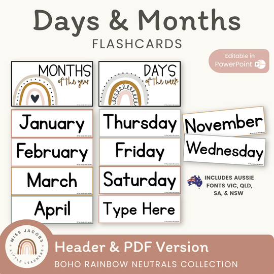 Days and Months - Boho Rainbow Neutrals Classroom Decor